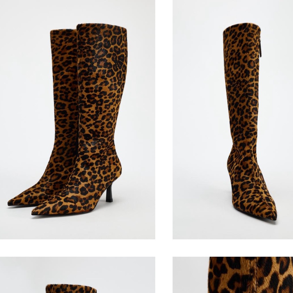 Leopard Knee-High ANIMAL PRINT HEELED 100% LEATHER BOOTS. 8/39. Wow - Picture 7 of 10